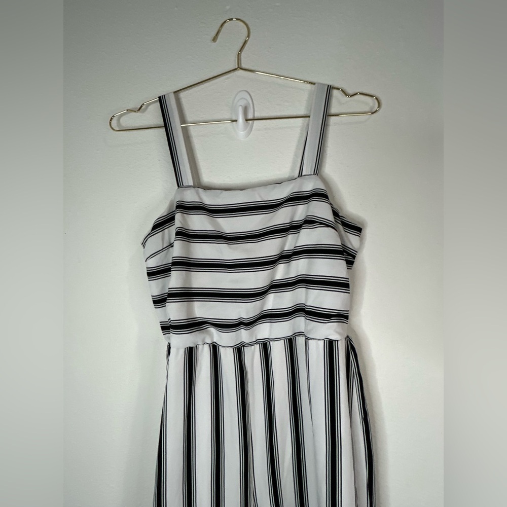 Midnight Sky Black White Striped Wide Leg Jumpsuit Sleeveless Summer One Piece L - Picture 3 of 6
